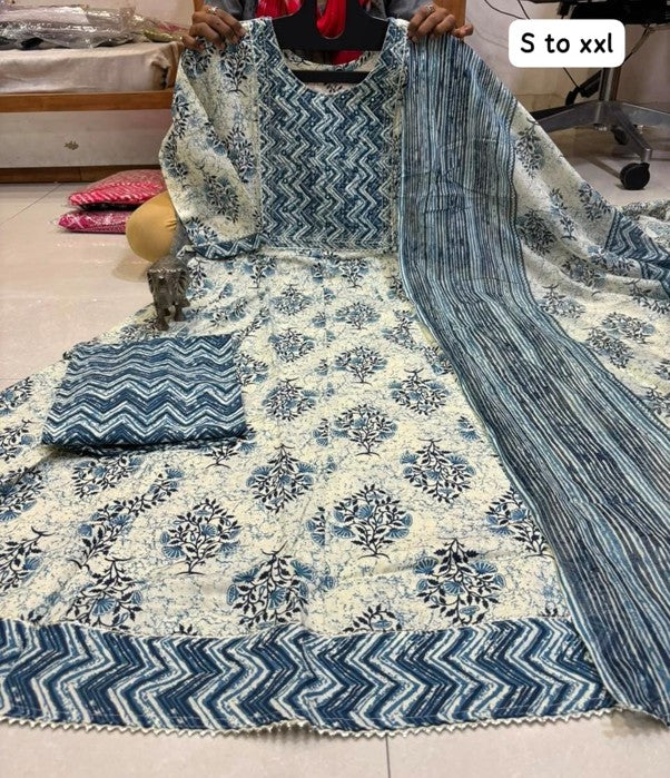 PURE COTTON ANARKALI KURTI PENT DUPPATA SET