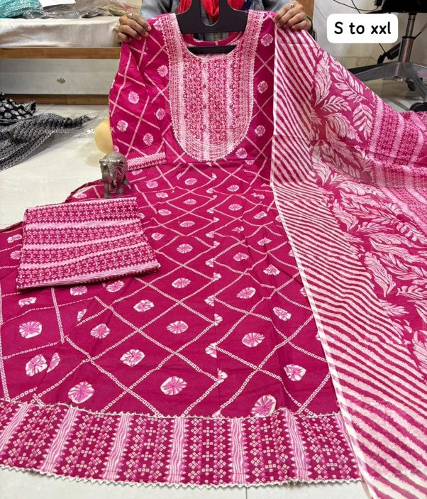 PURE COTTON ANARKALI KURTI PENT DUPPATA SET