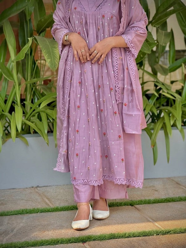 Pure Original Mul Chanderi 3-Piece Anarkali Set