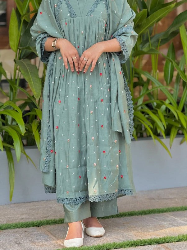 Pure Original Mul Chanderi 3-Piece Anarkali Set