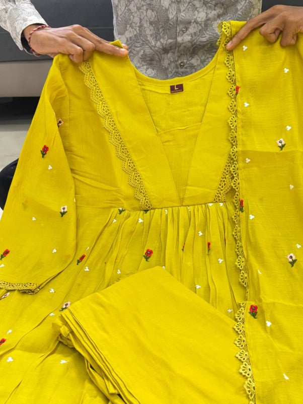 Pure Original Mul Chanderi 3-Piece Anarkali Set