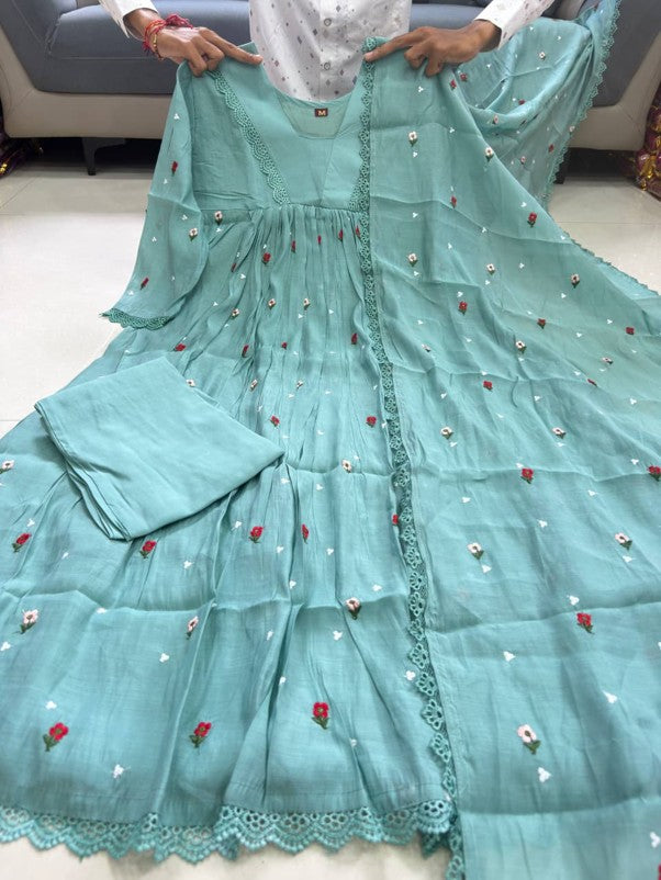 Pure Original Mul Chanderi 3-Piece Anarkali Set