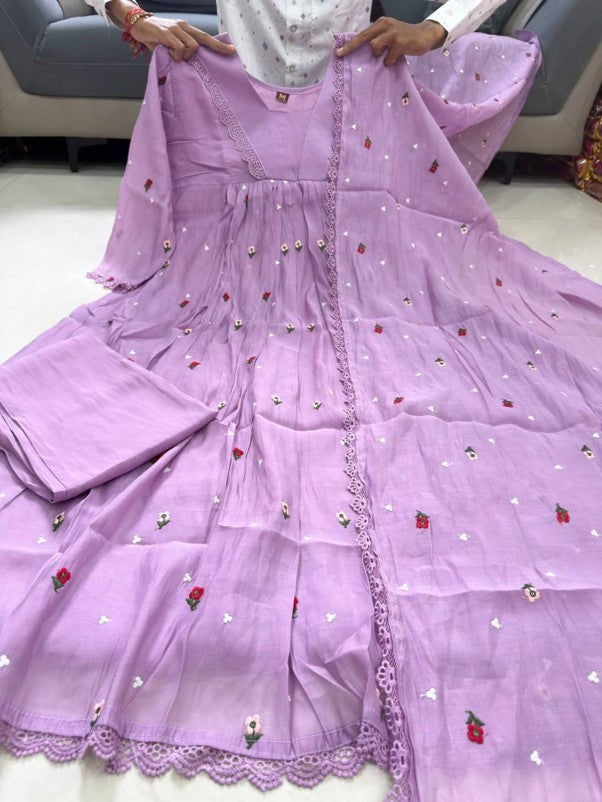 Pure Original Mul Chanderi 3-Piece Anarkali Set