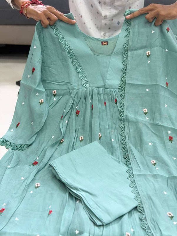Pure Original Mul Chanderi 3-Piece Anarkali Set