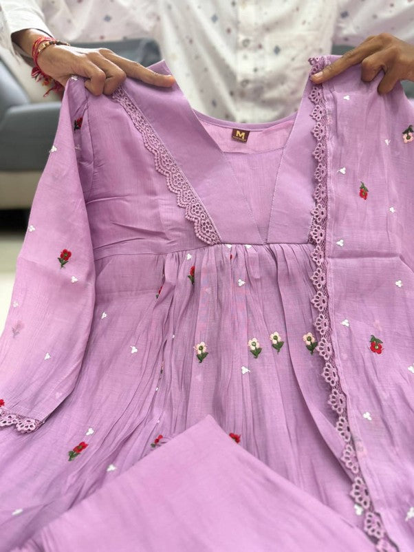 Pure Original Mul Chanderi 3-Piece Anarkali Set